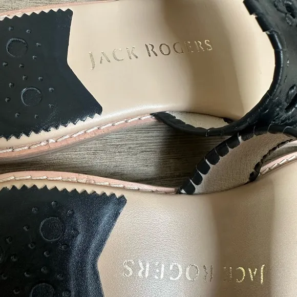 Jack Rogers Black and Cream Scalloped Sandals