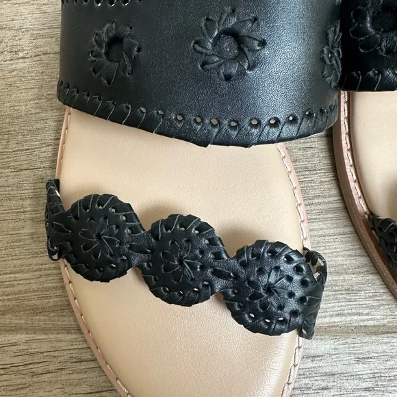 Jack Rogers Black and Cream Scalloped Sandals