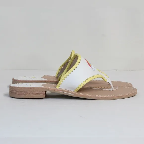 Jack Rogers Embroidered White Rainbow &amp; Clouds White Thong Sandals NWT