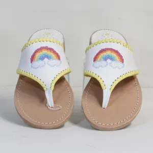 Jack Rogers Embroidered White Rainbow &amp; Clouds White Thong Sandals NWT