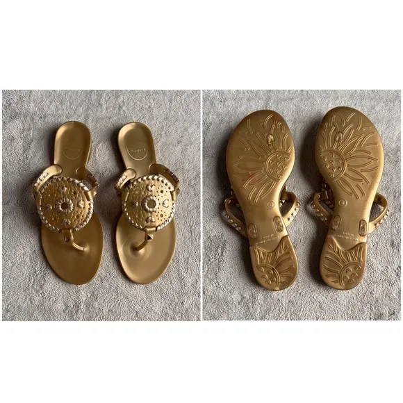 Jack Rogers Georgica Jelly Slip-On Whipstitch Gold Thong Flip Flop Sandals Sz 6