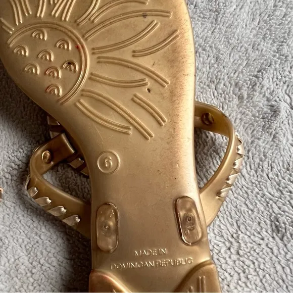 Jack Rogers Georgica Jelly Slip-On Whipstitch Gold Thong Flip Flop Sandals Sz 6
