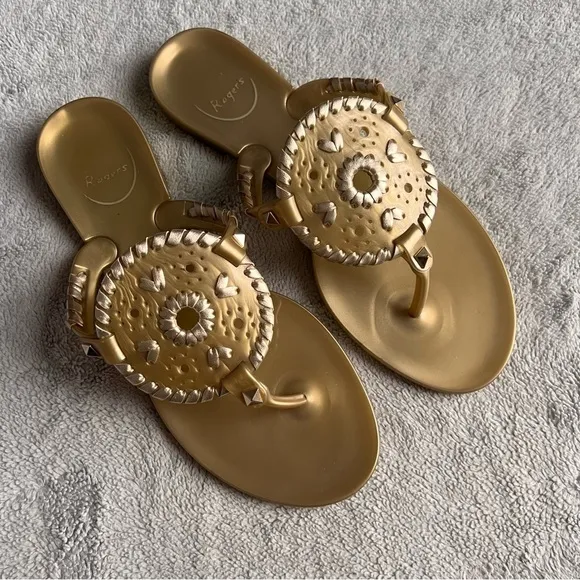 Jack Rogers Georgica Jelly Slip-On Whipstitch Gold Thong Flip Flop Sandals Sz 6