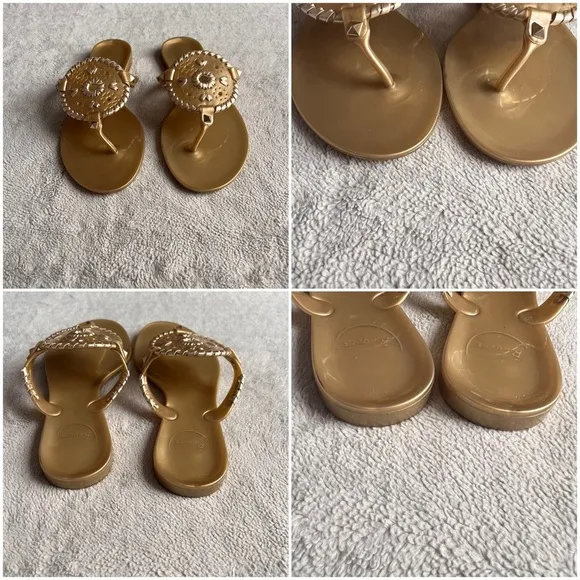 Jack Rogers Georgica Jelly Slip-On Whipstitch Gold Thong Flip Flop Sandals Sz 6