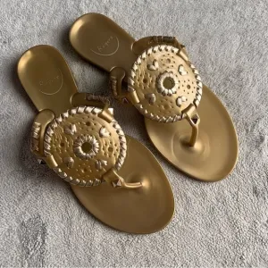 Jack Rogers Georgica Jelly Slip-On Whipstitch Gold Thong Flip Flop Sandals Sz 6