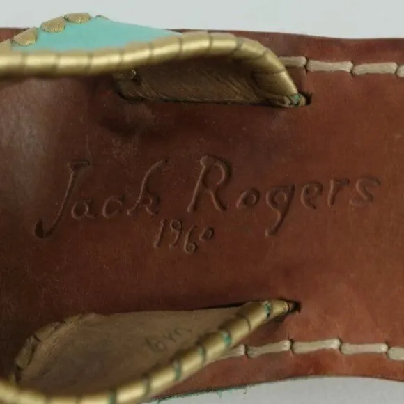 Jack Rogers Hollis Women's Size 6 Blue &amp; Brown Leather Flat Slide Sandals