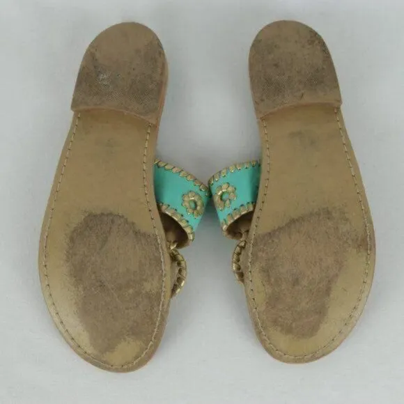Jack Rogers Hollis Women's Size 6 Blue &amp; Brown Leather Flat Slide Sandals