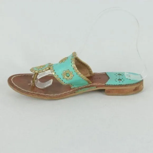 Jack Rogers Hollis Women's Size 6 Blue &amp; Brown Leather Flat Slide Sandals