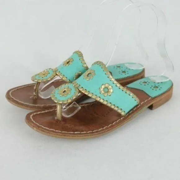 Jack Rogers Hollis Women's Size 6 Blue &amp; Brown Leather Flat Slide Sandals