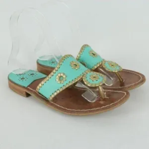 Jack Rogers Hollis Women's Size 6 Blue &amp; Brown Leather Flat Slide Sandals