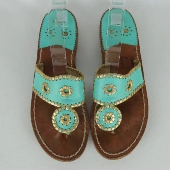 Jack Rogers Hollis Women's Size 6 Blue &amp; Brown Leather Flat Slide Sandals