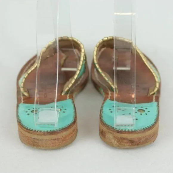 Jack Rogers Hollis Women's Size 6 Blue &amp; Brown Leather Flat Slide Sandals
