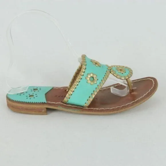 Jack Rogers Hollis Women's Size 6 Blue &amp; Brown Leather Flat Slide Sandals