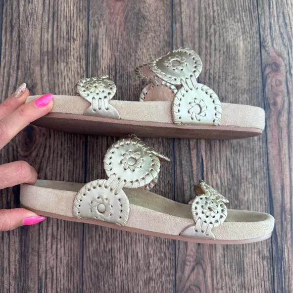 Jack Rogers Lauren Comfort Sandals SZ 8 Platinum