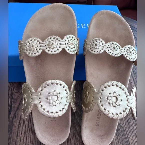 Jack Rogers Lauren Comfort Sandals SZ 8 Platinum