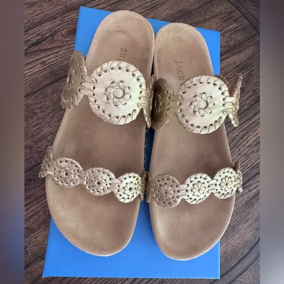 Jack Rogers Lauren Comfort Sandals SZ 8 Platinum