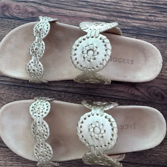 Jack Rogers Lauren Comfort Sandals SZ 8 Platinum