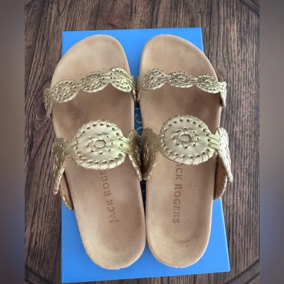 Jack Rogers Lauren Comfort Sandals SZ 8 Platinum