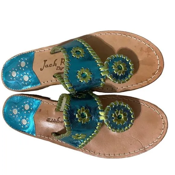 Jack Rogers Metallic Turquoise Flip Flop Sandals