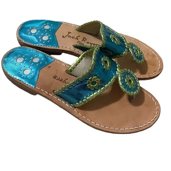 Jack Rogers Metallic Turquoise Flip Flop Sandals