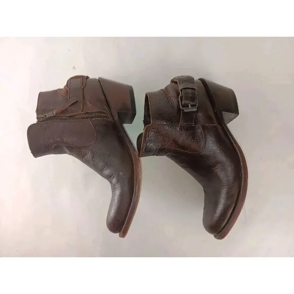 JB Dillon Women’s Western Brown Leather Short Ankle Boots Buckle Zip Size 8B