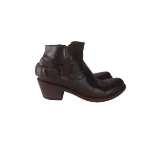 JB Dillon Women’s Western Brown Leather Short Ankle Boots Buckle Zip Size 8B
