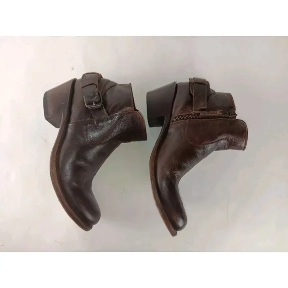 JB Dillon Women’s Western Brown Leather Short Ankle Boots Buckle Zip Size 8B