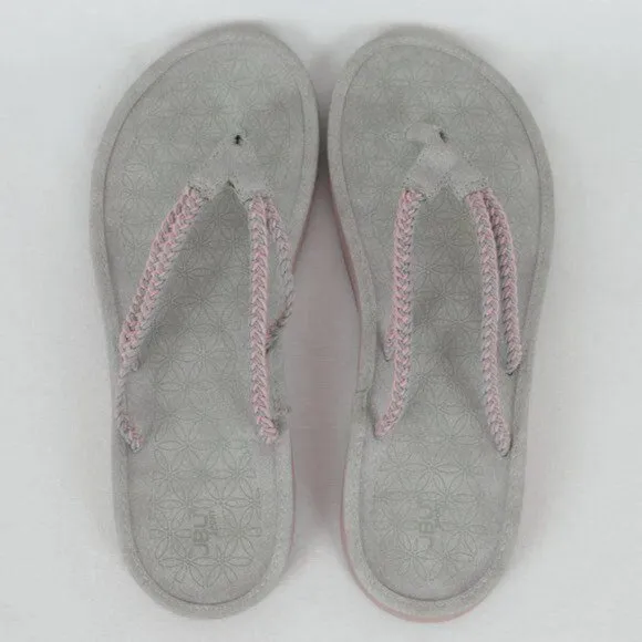 JBU Sport Key West Women's Size 9 Gray &amp; Pink Vegan Leather Flip Flop Sandals
