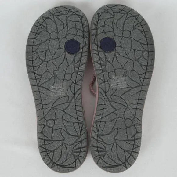 JBU Sport Key West Women's Size 9 Gray &amp; Pink Vegan Leather Flip Flop Sandals