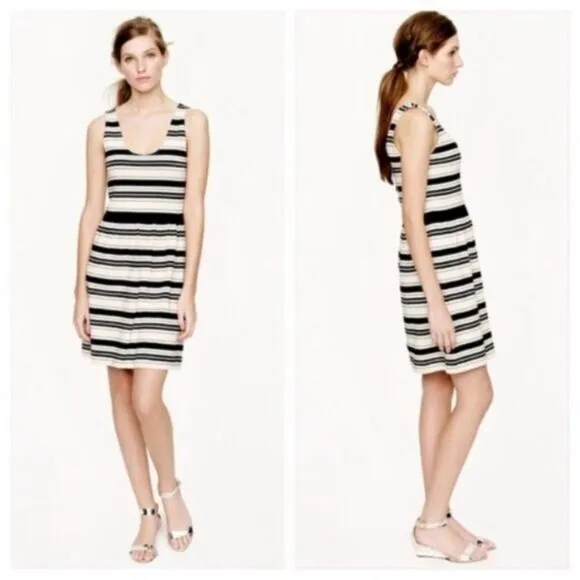 J. Crew Villa Dress in Black &amp; Cream Stripe 35389