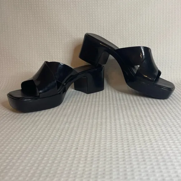 Jeffrey Campbell Black Jelly Platform Slip on Sandals Y2K Size 9