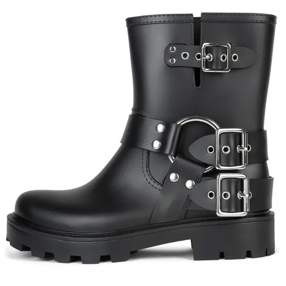 Jeffrey Campbell Controller Moto-inspired water-resistant rain boots sz 10 New