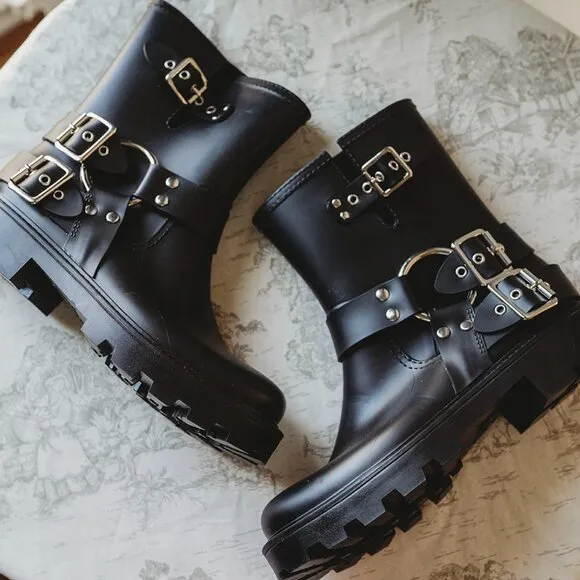Jeffrey Campbell Controller Moto-inspired water-resistant rain boots sz 10 New