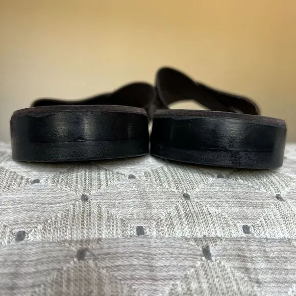 Jerusalem Elan Dark Brown Stiff Leather Slide Sandal Men EU 47 US 13.5-14