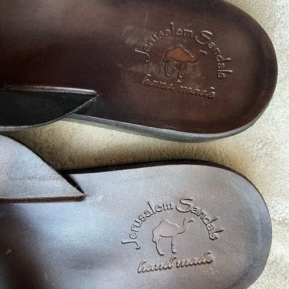 Jerusalem Elan Dark Brown Stiff Leather Slide Sandal Men EU 47 US 13.5-14