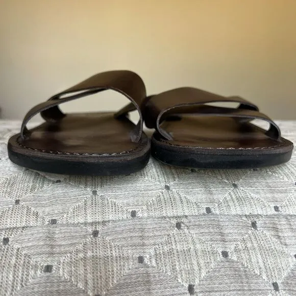 Jerusalem Elan Dark Brown Stiff Leather Slide Sandal Men EU 47 US 13.5-14