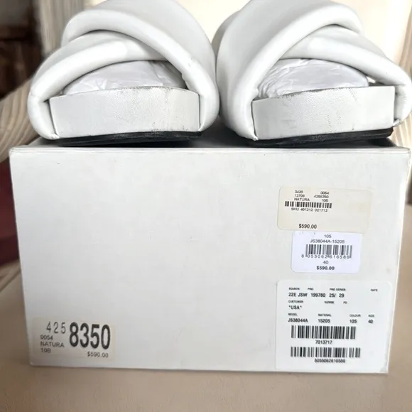 JIL SANDER Padded White Lambskin Leather Crossover Sandals/Slippers. MINT. SZ 40