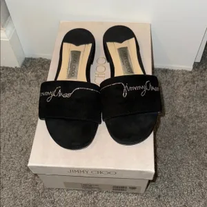 Jimmy Choo Black Crystal Slide Sandals Size 37 1/2