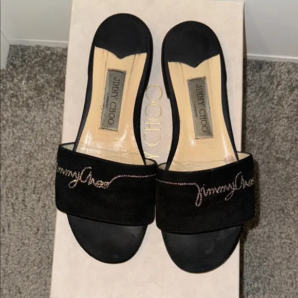 Jimmy Choo Black Crystal Slide Sandals Size 37 1/2