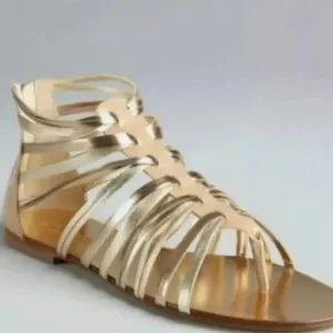Jimmy Choo Chaya Nude patent leather and gold gladiator sandal size 36.5