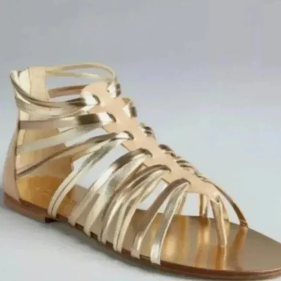 Jimmy Choo Chaya Nude patent leather and gold gladiator sandal size 36.5
