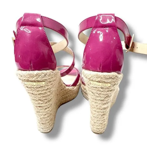 Jimmy Choo Dark Pink Patent Leather Porto Espadrille Platform Wedge Sandals 38