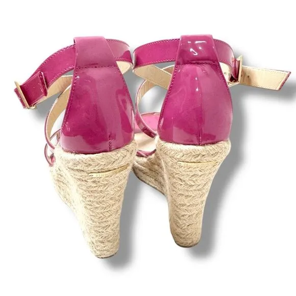 Jimmy Choo Dark Pink Patent Leather Porto Espadrille Platform Wedge Sandals 38