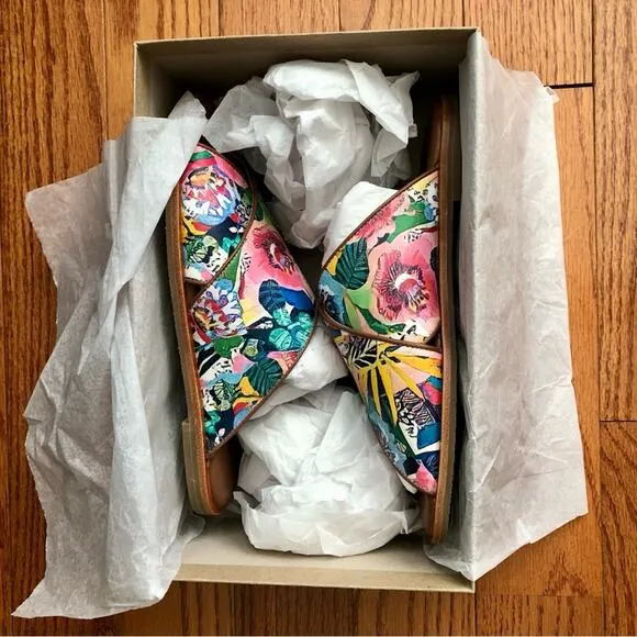 JOHNNY WAS LAYLA X BAND SANDAL Leather Floral multi Women’s Size 8 NWT