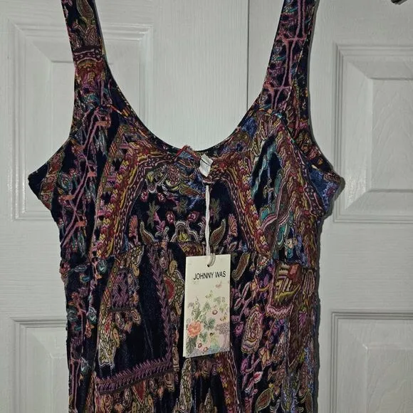 Johnny Was Multicolor Omo Burnout Peony Dress Maxi Size Large $575