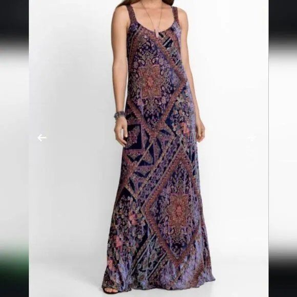Johnny Was Multicolor Omo Burnout Peony Dress Maxi Size Large $575