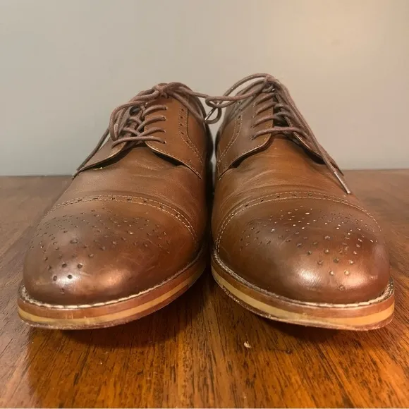 JOHNSTON &amp; MURPHY 1850Cap Toe Oxford Size 11.5 Mens Leather Brown Dress Shoes