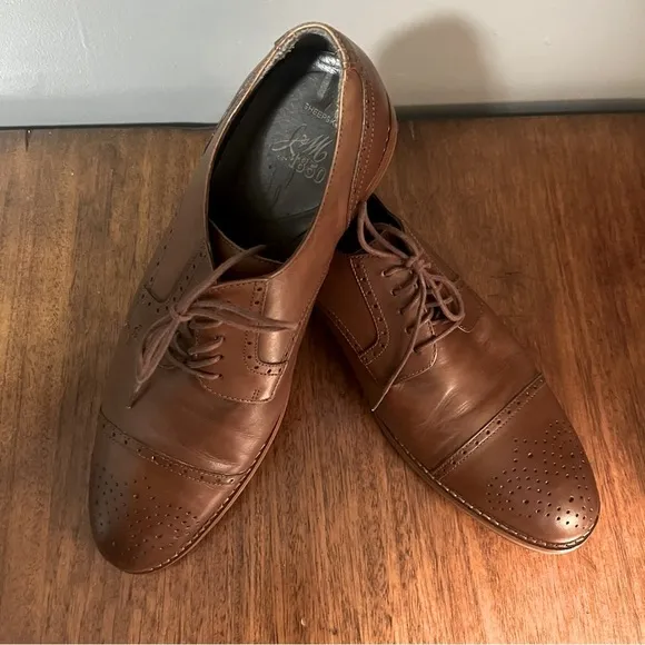 JOHNSTON &amp; MURPHY 1850Cap Toe Oxford Size 11.5 Mens Leather Brown Dress Shoes