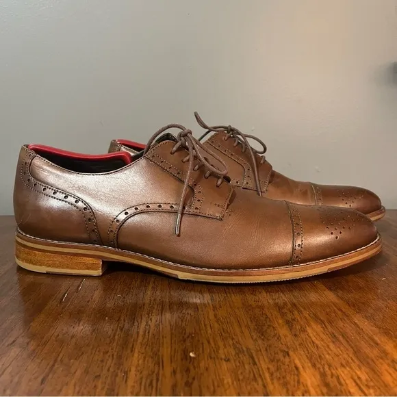 JOHNSTON &amp; MURPHY 1850Cap Toe Oxford Size 11.5 Mens Leather Brown Dress Shoes