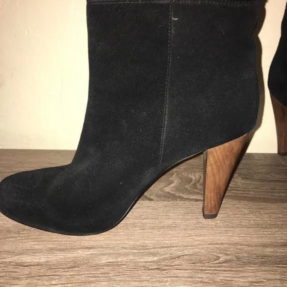 Joie Caviar Black Suede Tall Heeled Boots With Stitching Slouchy fall style